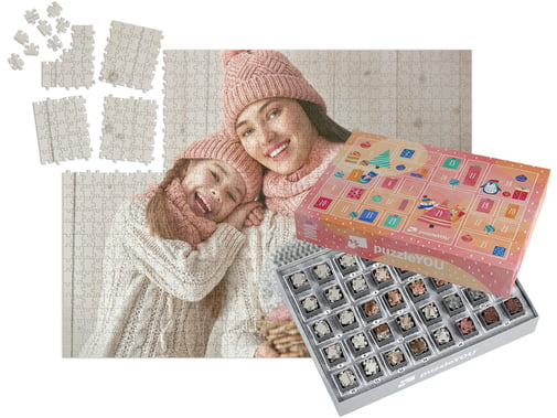 Puzzel Adventskalender met eigen foto's maken - Fotopuzzel 1000 stukjes incl. puzzeldoos